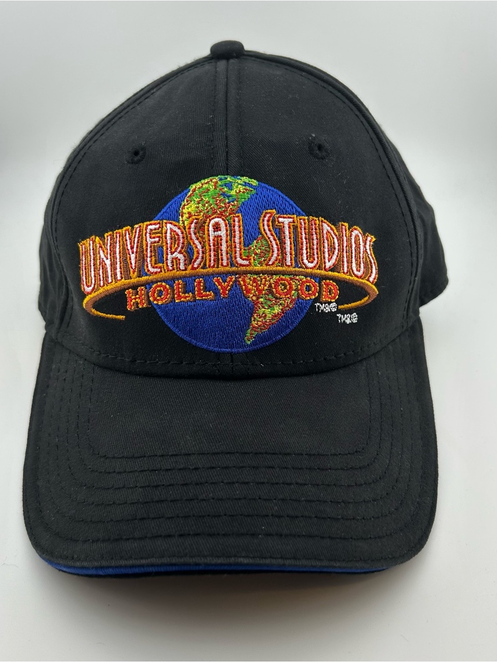 Vintage 90s Universal Studios Hollywood Globe Logo Black Adjustable Hat Cap - Picture 2 of 7
